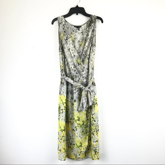 NIC+ZOE Dresses & Skirts - Nic+Zoe Floral Wrap Dress Sleeveless Gray Yellow V